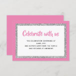 Glittery Bat Mitzvah Pink and Silver Detail Card<br><div class="desc">This trendy insert card features bold lettering on the front with a layered look in silver glitter and white,  and a solid coloured background. Add your text using the template form. Change the font,  layout and colours using the Customise feature.</div>