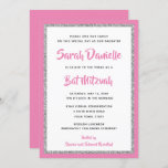 Glittery Bat Mitzvah Pink and Silver Rectangle Invitation<br><div class="desc">This trendy Bat Mitzvah invitation features sparkling faux glitter layered against a solid colour background.  Use the template form to add your own information.  The "Customise" feature can be used to change the font style,  colour and layout.</div>