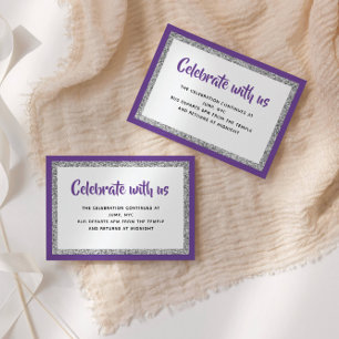 Glittery Bat Mitzvah Purple and Silver Detail Card