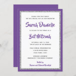 Glittery Bat Mitzvah Purple and Silver Rectangle Invitation<br><div class="desc">This trendy Bat Mitzvah invitation features sparkling faux glitter layered against a solid colour background.  Use the template form to add your own information.  The "Customise" feature can be used to change the font style,  colour and layout.</div>