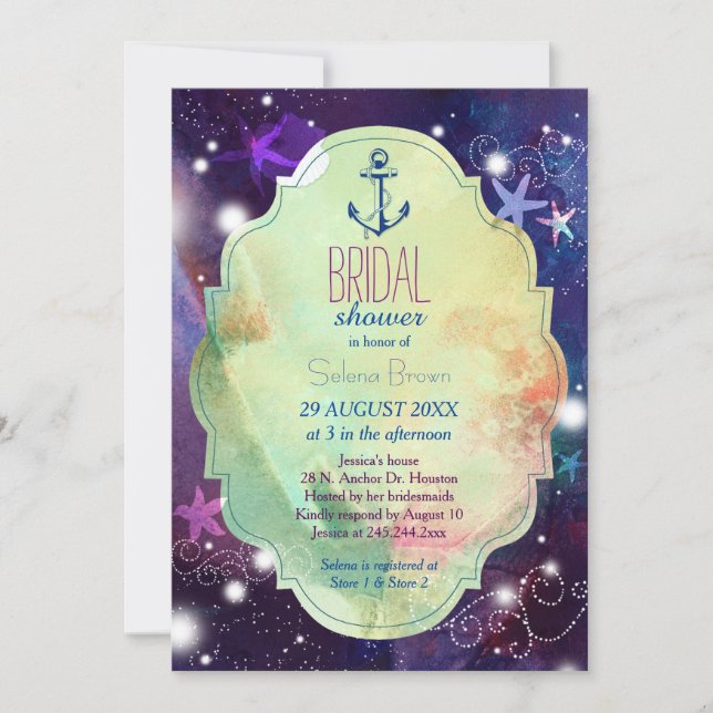 Glittery Beach Starfish Nautical Bridal Shower Invitation (Front)