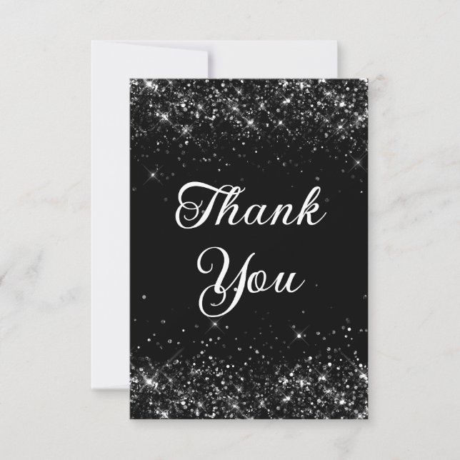 Glittery Black 40th Birthday Thank You Card (Front)