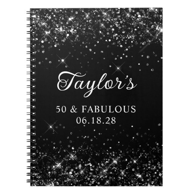 Glittery Black 50th Birthday Guestbook Notebook (Front)