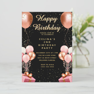 glittery black and golden birthday invitation