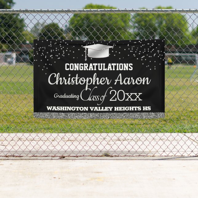 Glittery Black and Silver Graduation Banner (Insitu)