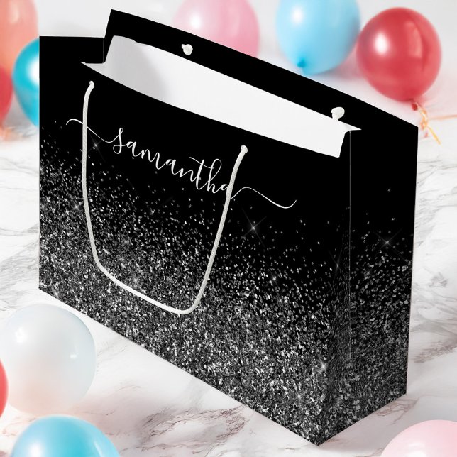 Glittery Black Elegant Signature Swash Name Large Gift Bag (Glittery Black Elegant Signature Swash Name Large Gift Bag)