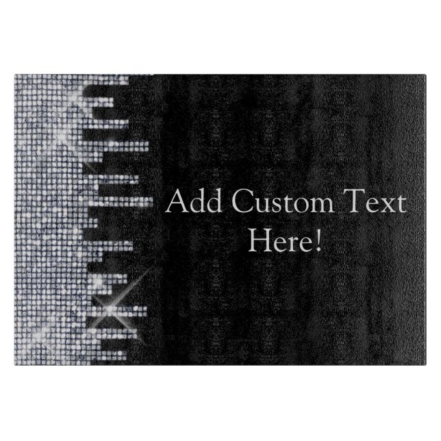 Glittery Black/Silver Glamour Cutting Board (Front)