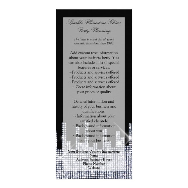 Glittery Black/Silver Glamour Elegant Program/ Rack Card (Front)
