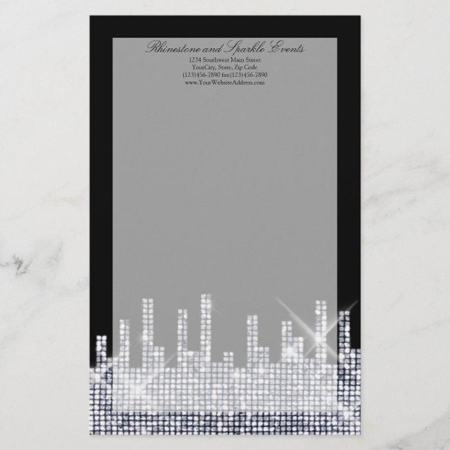 Glittery Black/Silver Glamour Personalised Stationery (Front)