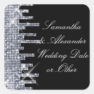 Glittery Black/Silver Glamour Wedding Custom Square Sticker