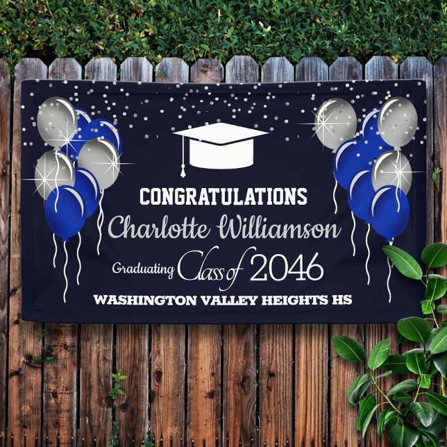 Glittery Blue and Silver Graduation Banner (Creator Uploaded)