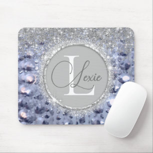 Glittery Blue Beads Monogram Mouse Pad
