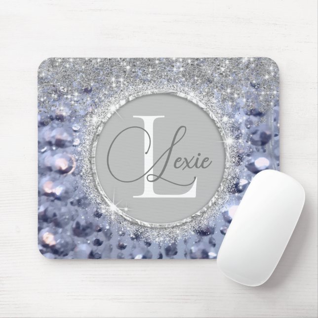  Glittery Blue Beads Monogram              Mouse Pad (With Mouse)