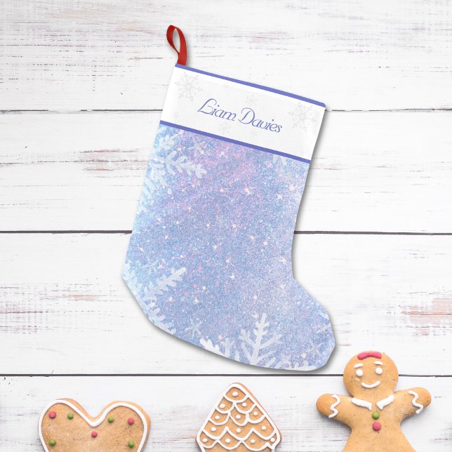 Glittery Blue Snowflake Christmas Stocking (Frosty Blue Personalized Christmas Stocking)