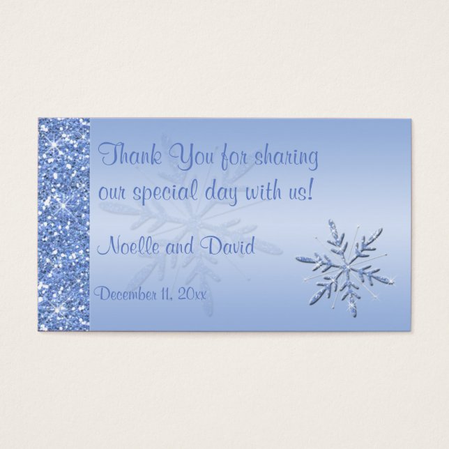 Glittery Blue Snowflakes Wedding Favour Tag (Front)