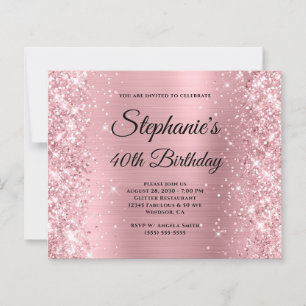 Glittery Blush Pink Glam Monogram 40th Birthday