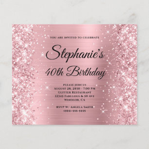 Glittery Blush Pink Glam Monogram 40th Birthday Flyer