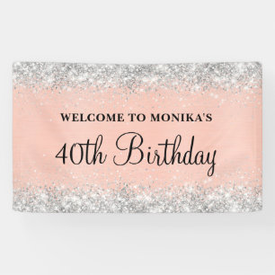 Glittery Blush Rose Foil 40th Birthday Welcome Banner