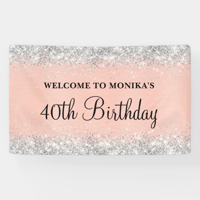 Glittery Blush Rose Foil 40th Birthday Welcome Banner (Horizontal)