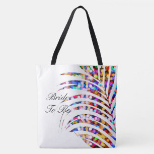 Glittery Bokeh White Palm Tree Leaf Bride To Be Tote Bag
