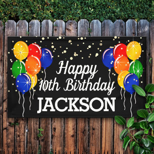 Glittery Bright Colour Balloons Happy Birthday Banner