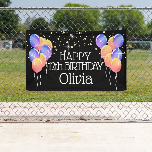 Glittery Bright Pastels Girl's Happy Birthday Banner (Insitu)