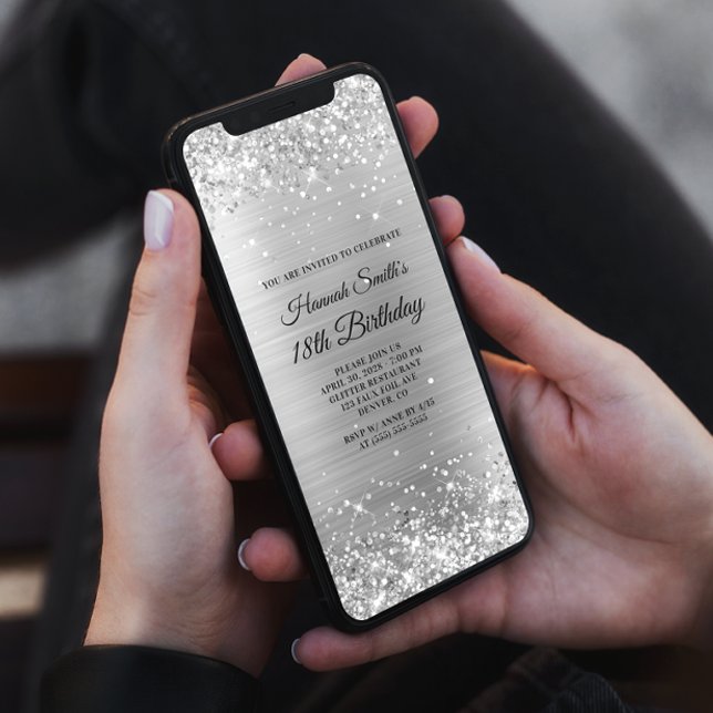 Glittery Brushed Silver Foil 18th Birthday Invitation (Creator Uploaded)