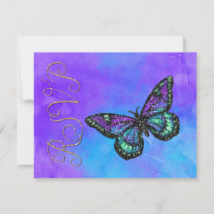 Glittery Butterfly on Watercolor RSVP Card