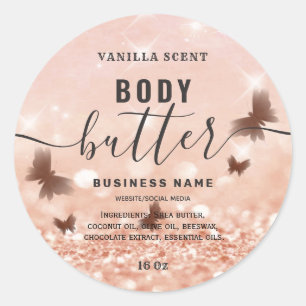 Glittery butterfly script body butter label