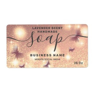 Glittery butterfly script soap label