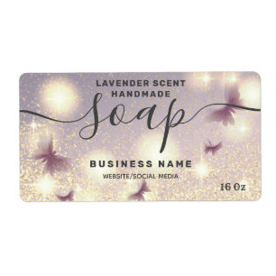 Glittery butterfly script soap label