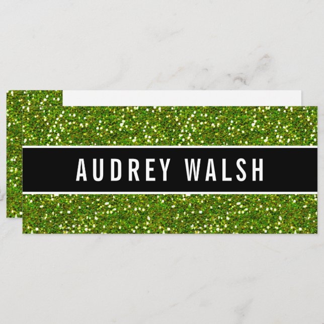 Glittery Chic Green Sequin Black Gift Certificate Invitation (Front/Back)