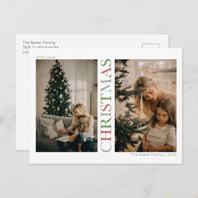 Glittery Christmas Photo Holiday Postcard (Front/Back)