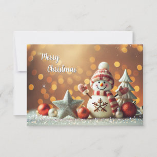 Glittery Christmas Snowman with Snowflakes Invitation