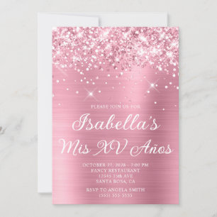 Glittery Classic Pink Foil Mis XV Años Photo Invitation