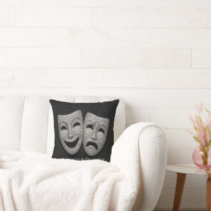 Glittery Comedy & Tragedy Drama Mask Cushion
