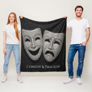 Glittery Comedy & Tragedy Drama Mask Fleece Blanket