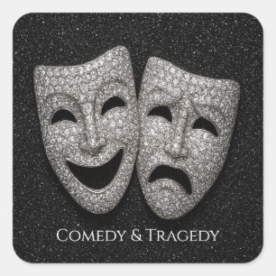 Glittery Comedy & Tragedy Drama Mask Square Sticker