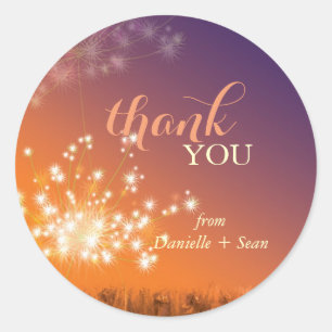 Glittery Dandelion Wedding Thank You Classic Round Sticker
