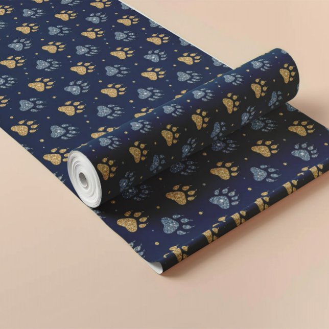 Glittery Dog Paws Pattern For Fur Baby Gifts Wrapping Paper (Creator Uploaded)