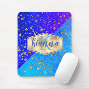 Glittery Dreamy Blue Monogram Personalised       Mouse Pad