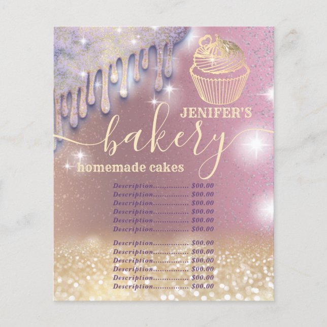Glittery  drips cupcake chef script bakery  (Front)