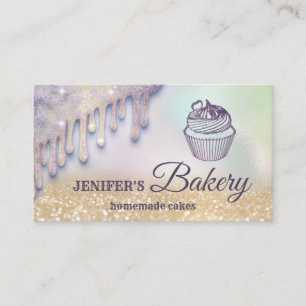 Glittery drips cupcake chef script bakery  business card