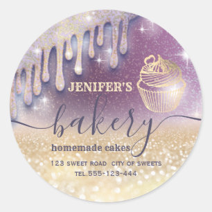 Glittery  drips cupcake chef script bakery classic round sticker