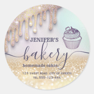 Glittery drips cupcake chef script bakery classic  round sticker