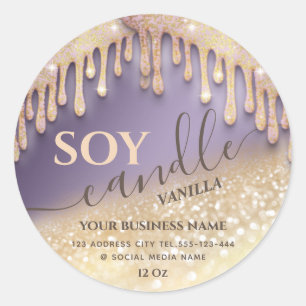 Glittery drips luxury modern soy candle classic ro round sticker
