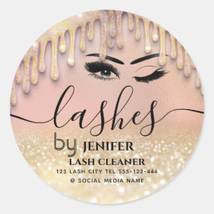 Glittery drips wink lash extension lash cleaner    classic round sticker