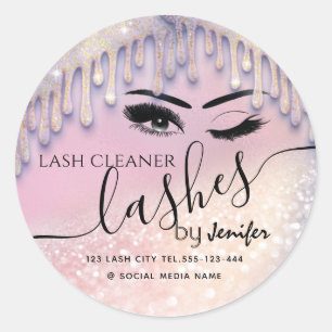 Glittery drips wink lash extension lash cleaner    classic round sticker