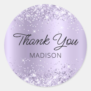 Glittery Dusty Lavender Shimmer Ombre Thank You Classic Round Sticker