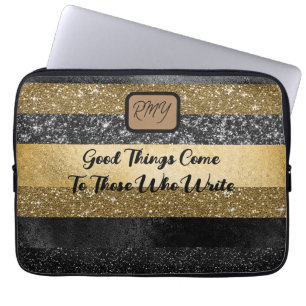 Glittery, Elegant Black and Gold  Laptop Sleeve